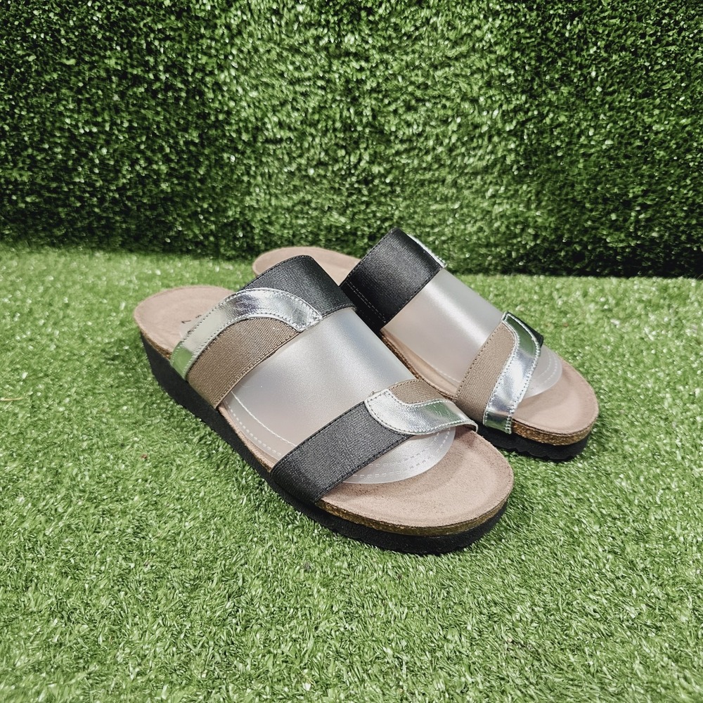 Naot Frankie Black Silver Slip On Wedge Comfort Sandals Womens 37 US 6